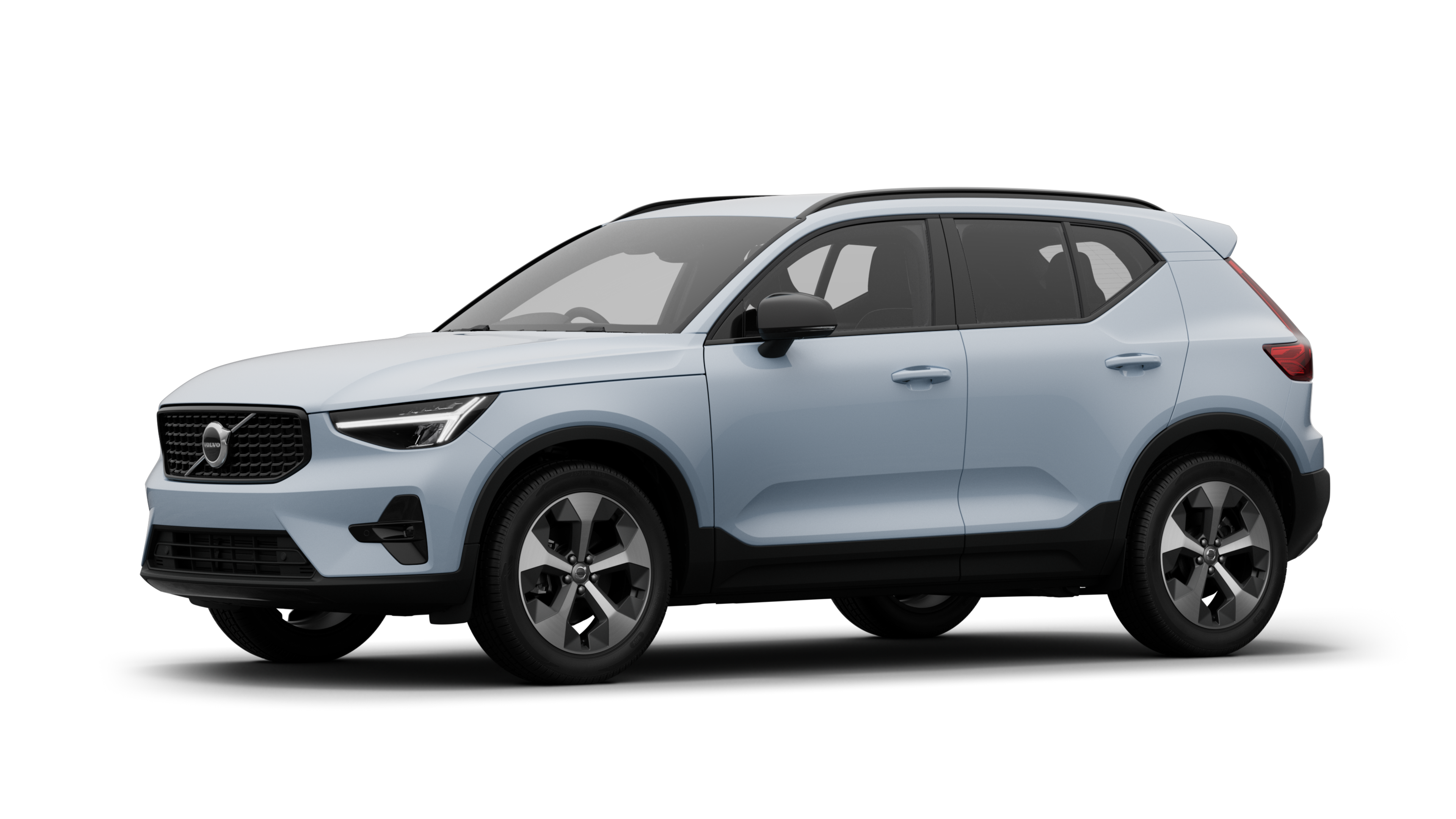 Volvo car exterior in three-quarter view, plain studio background.