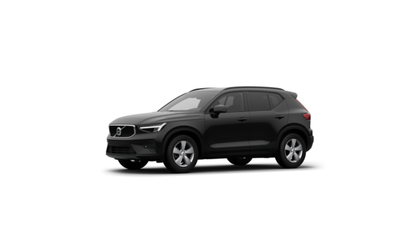 Vista exterior de três quartos do automóvel Volvo num fundo de estúdio simples.