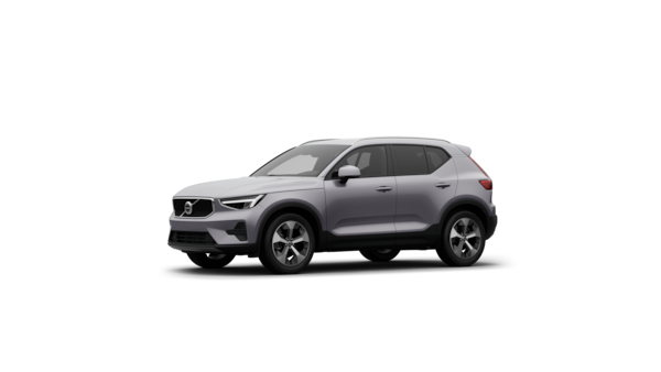 Driekwart aanzicht van de buitenkant van een Volvo in een effen studioachtergrond.