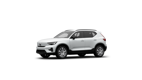 Vue de trois quarts de l’extérieur d’une Volvo sur un fond de studio uni.