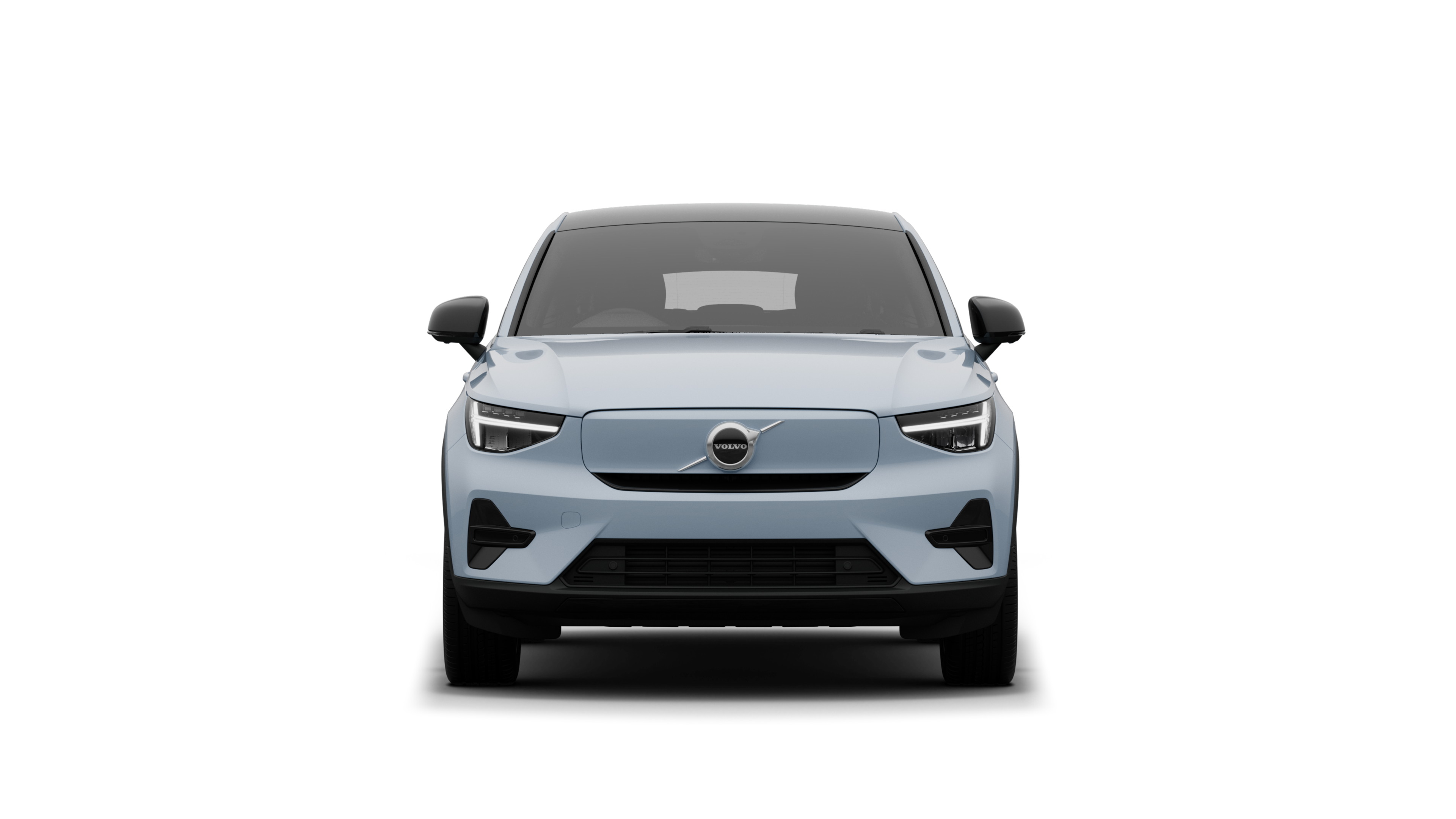 Front view of a Volvo car in a plain studio background.