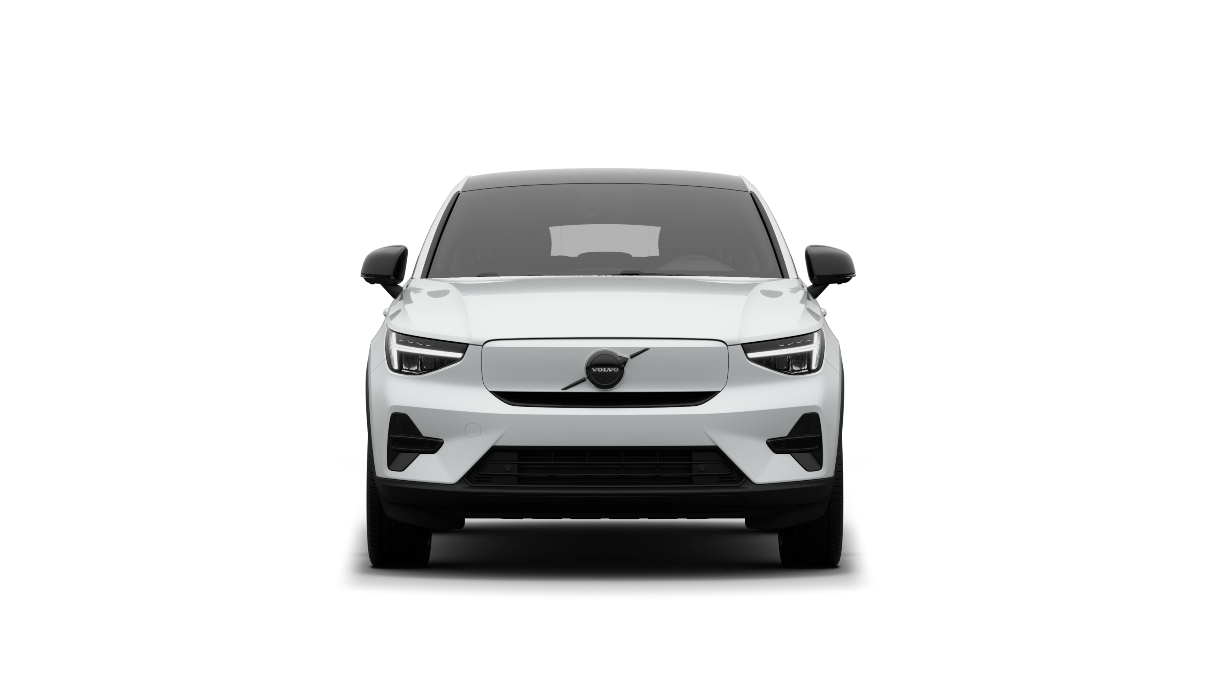 Vorderansicht eines Volvo vor dem Hintergrund eines schlichten Studios.