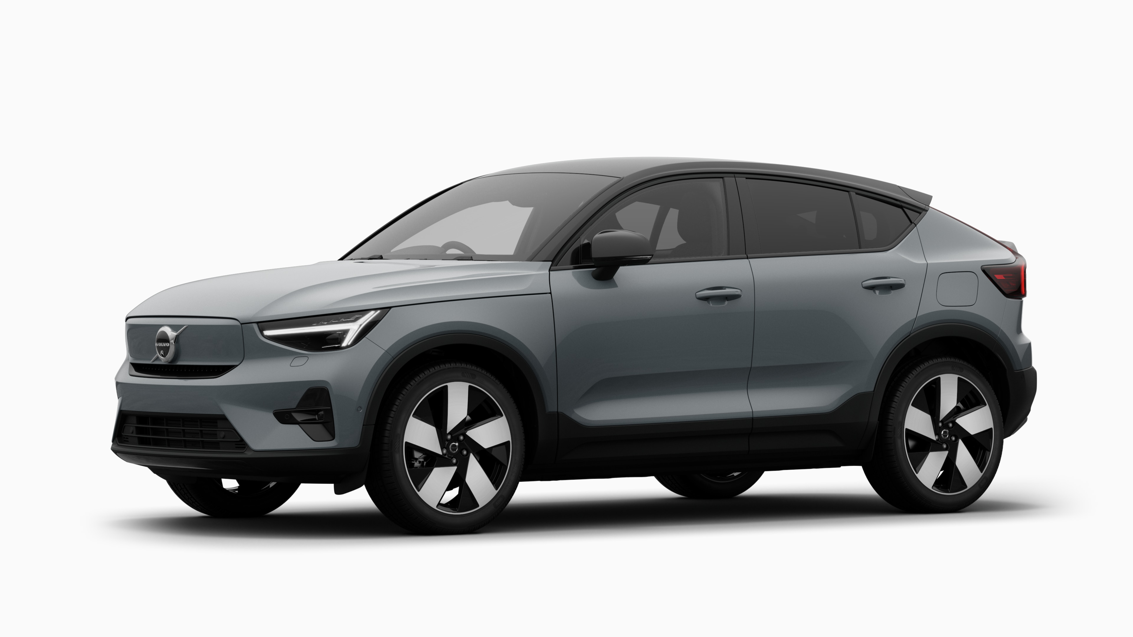 Volvo car exterior in three-quarter view, plain studio background.