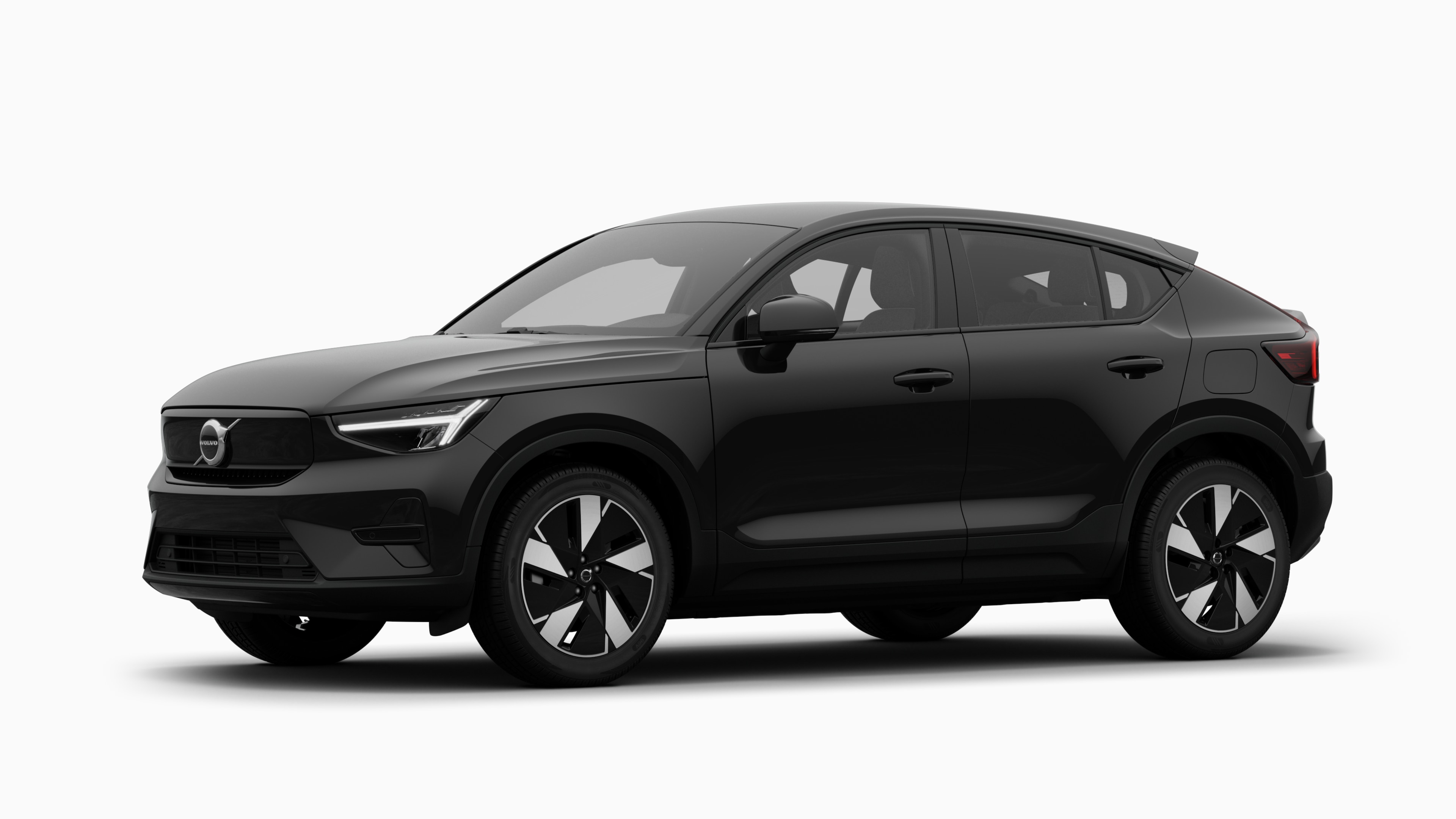 Exterior do automóvel Volvo com vista de três quartos, fundo de estúdio simples.