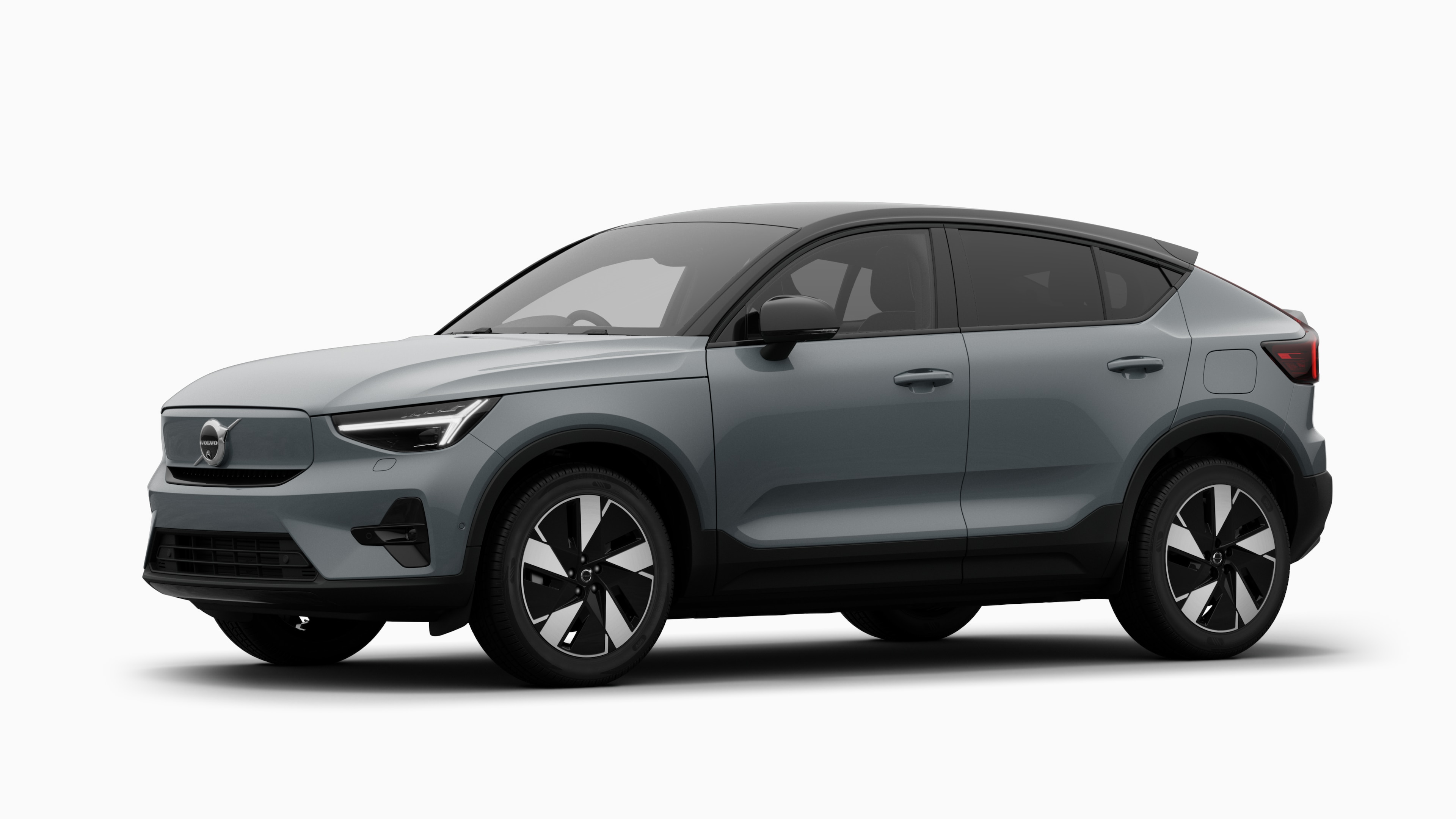 Volvo car exterior in three-quarter view, plain studio background.