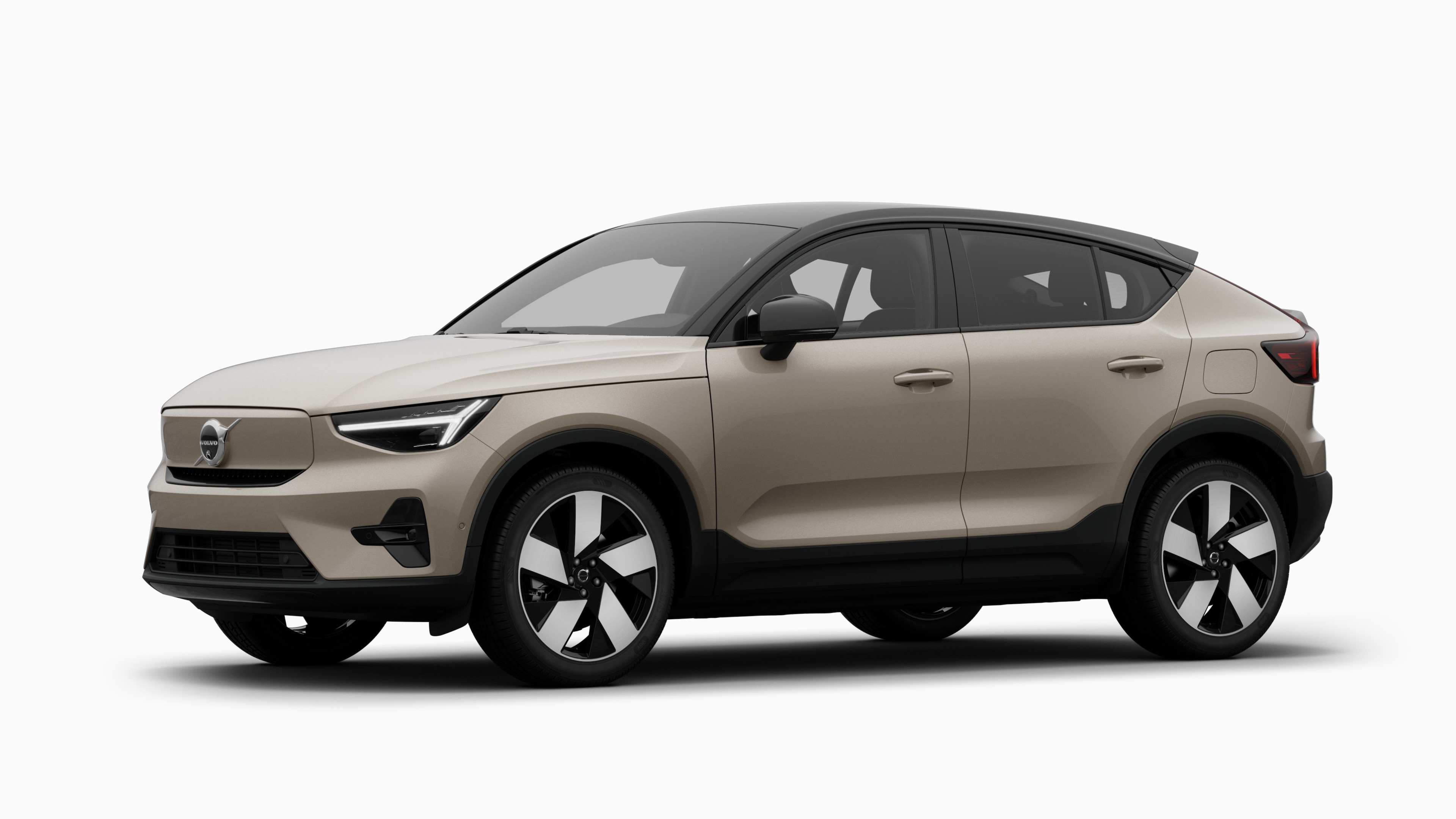 Exterior do automóvel Volvo com vista de três quartos, fundo de estúdio simples.