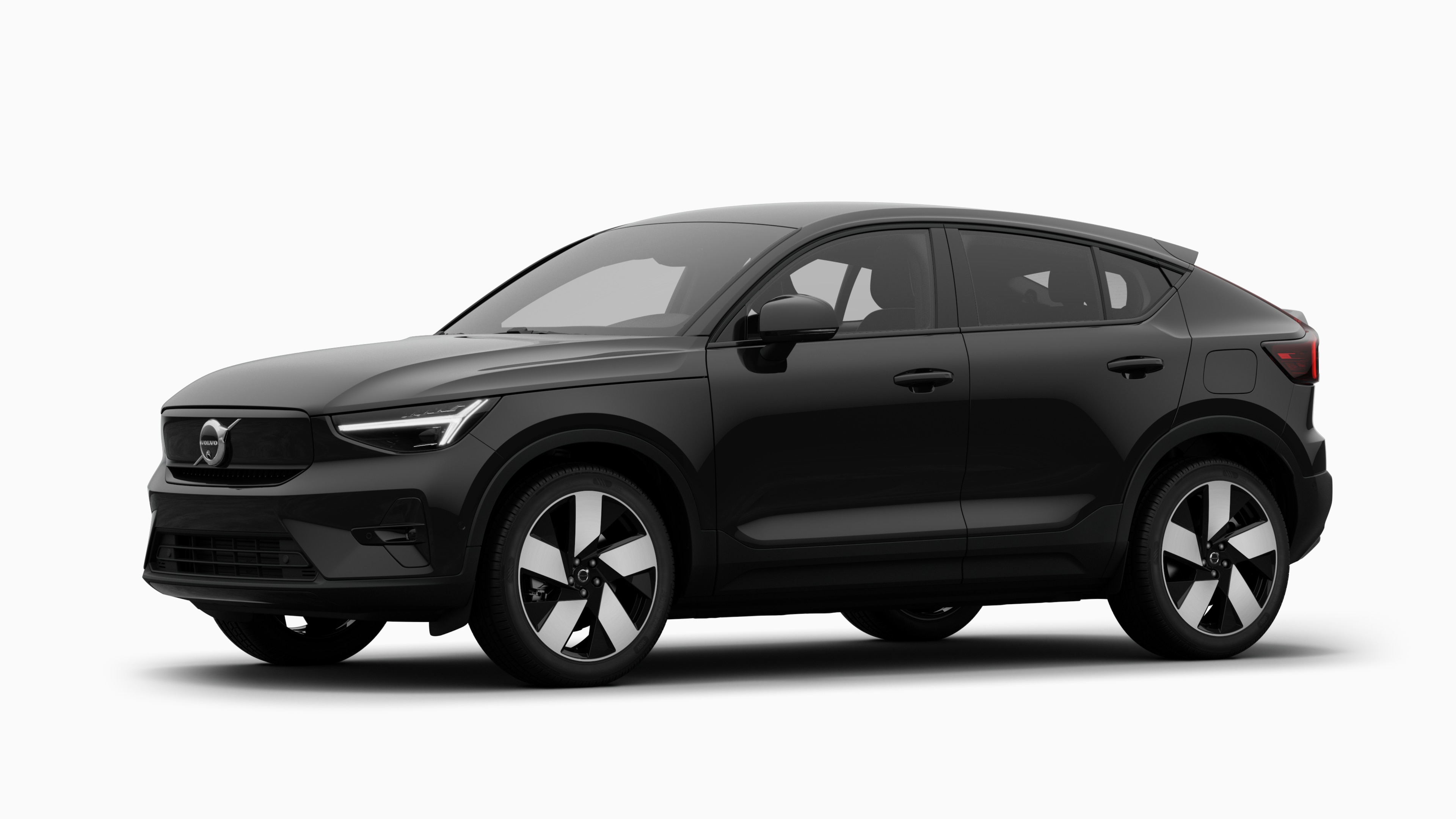 Exterior do automóvel Volvo com vista de três quartos, fundo de estúdio simples.