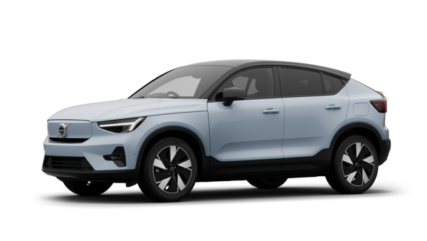 Volvo car exterior in three-quarter view, plain studio background.