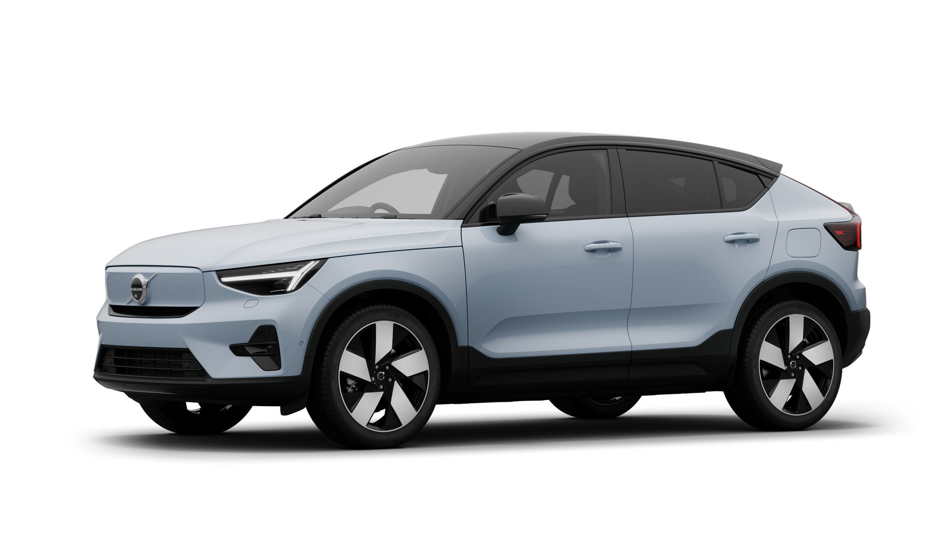 Volvo car exterior in three-quarter view, plain studio background.