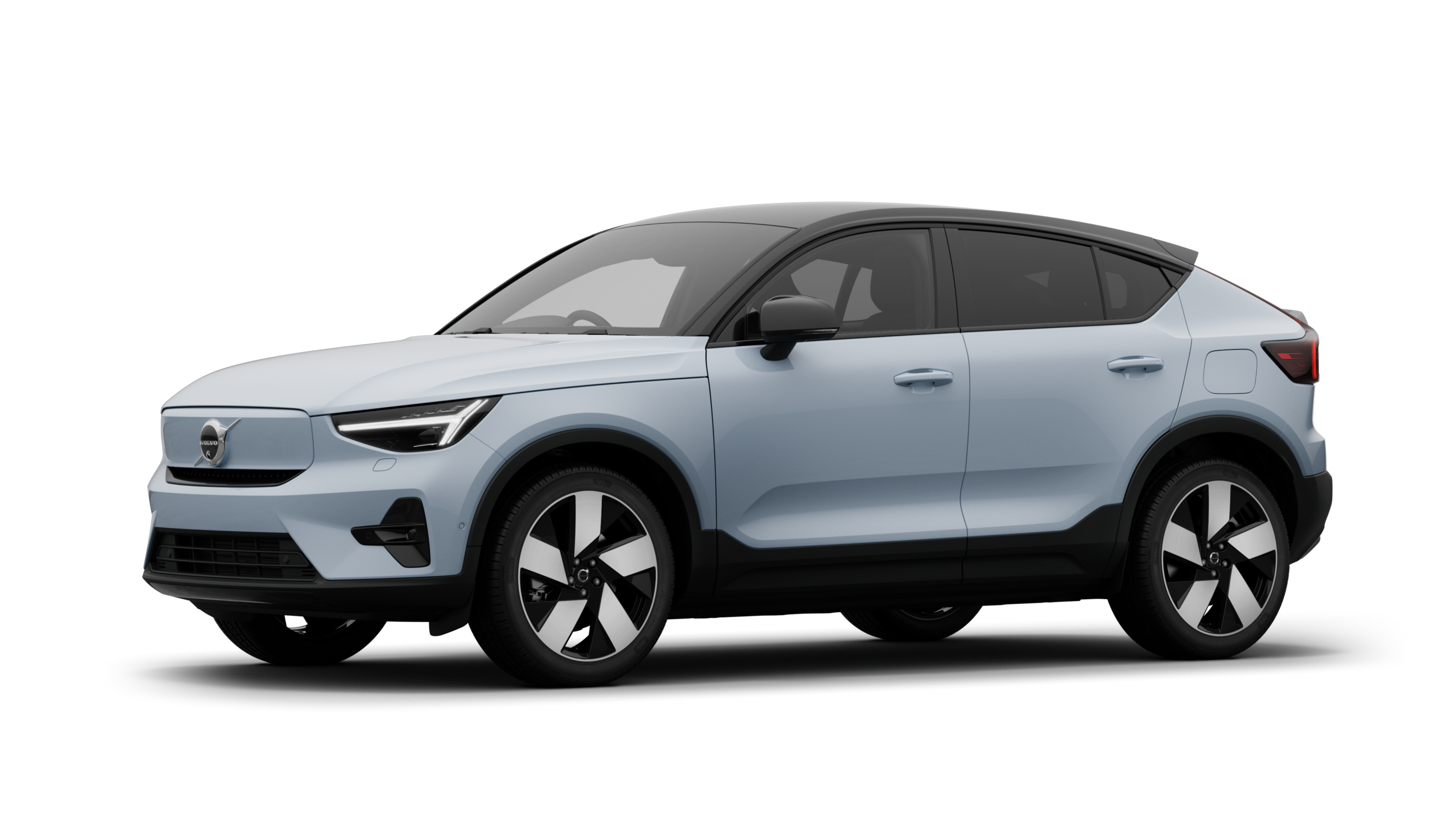 Volvo car exterior in three-quarter view, plain studio background.