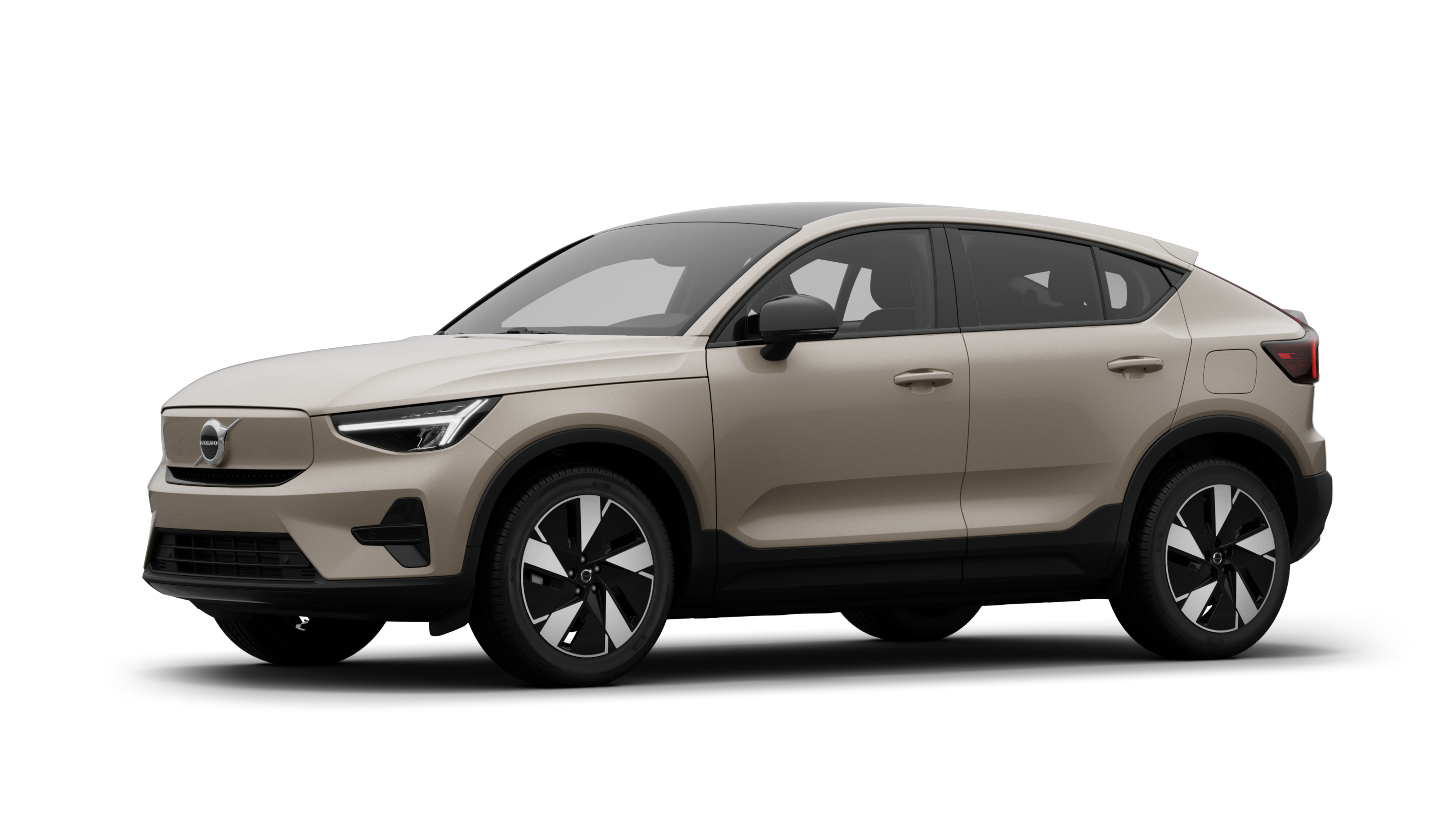 四分之三視圖中的 Volvo 汽車外觀，樸素的工作室背景。