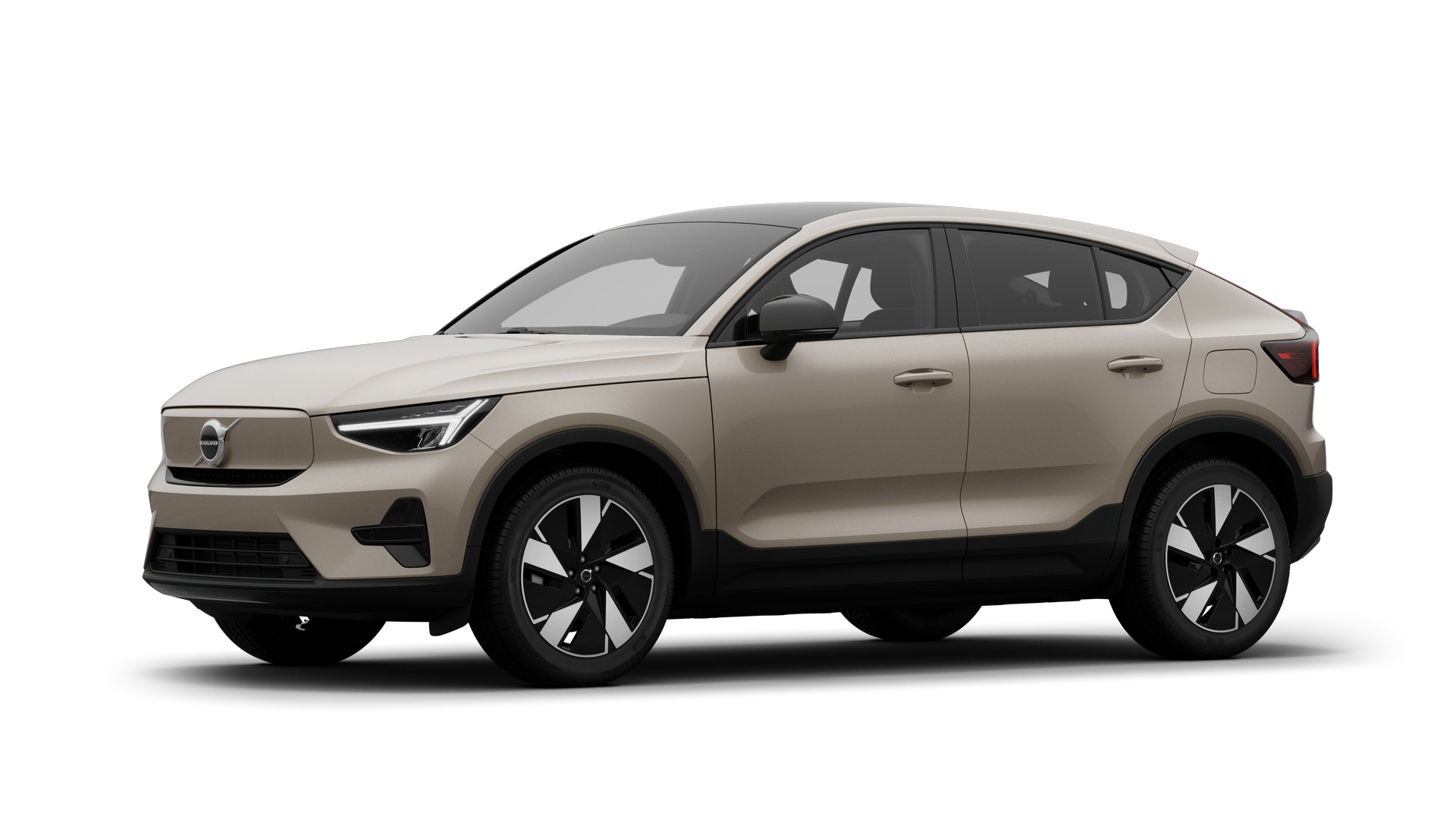 四分之三視圖中的 Volvo 汽車外觀，樸素的工作室背景。