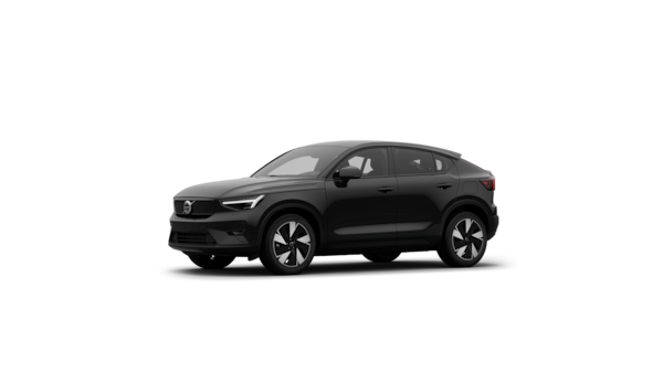 Trekvartsvy av Volvo-bilens exteriör i en vanlig studiobakgrund.