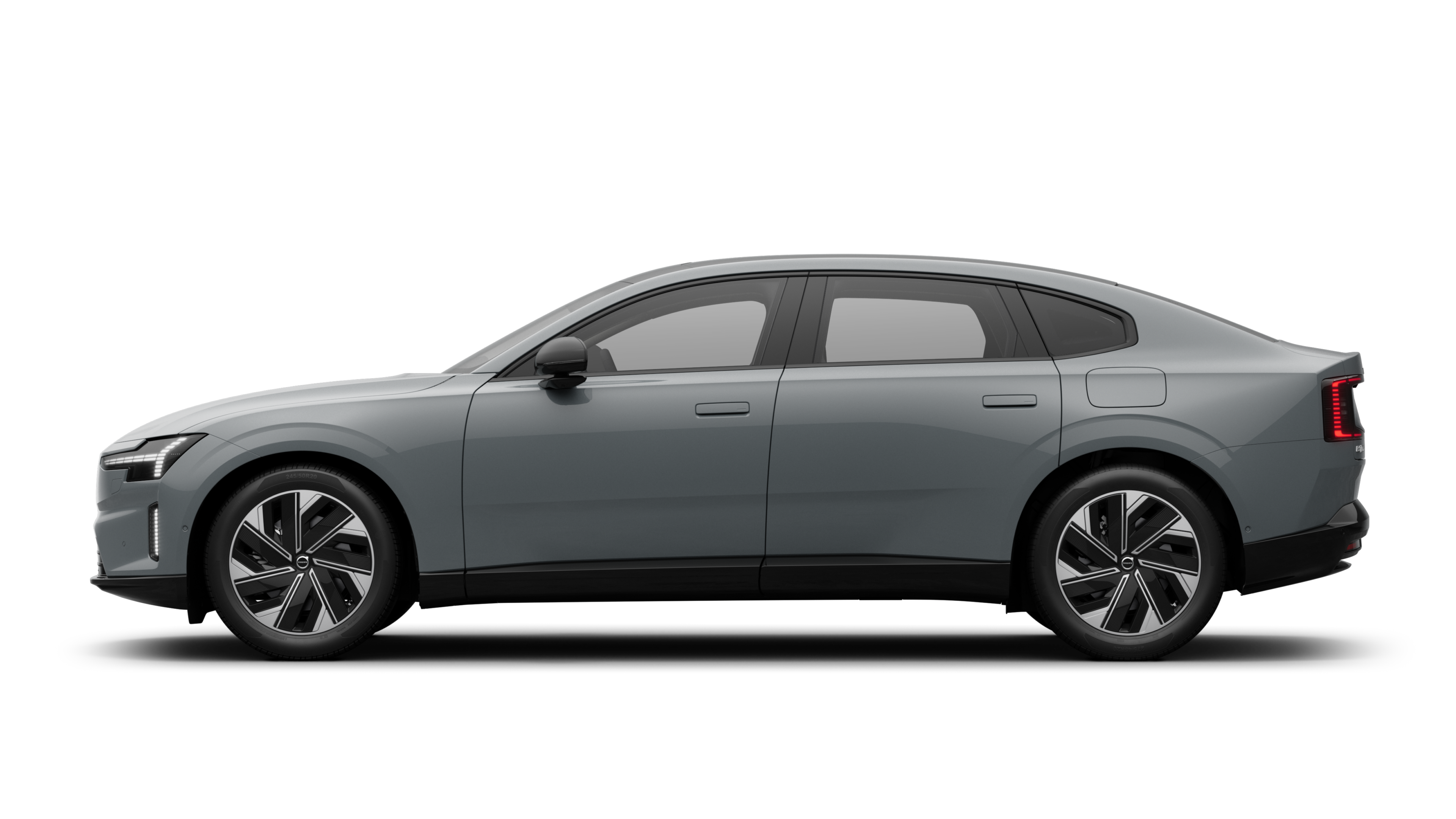 Volvo Fahrzeug in Seitenansicht vor einem schlichten Studiohintergrund. Es sind keine zusätzlichen Details oder Identifikatoren vorhanden.