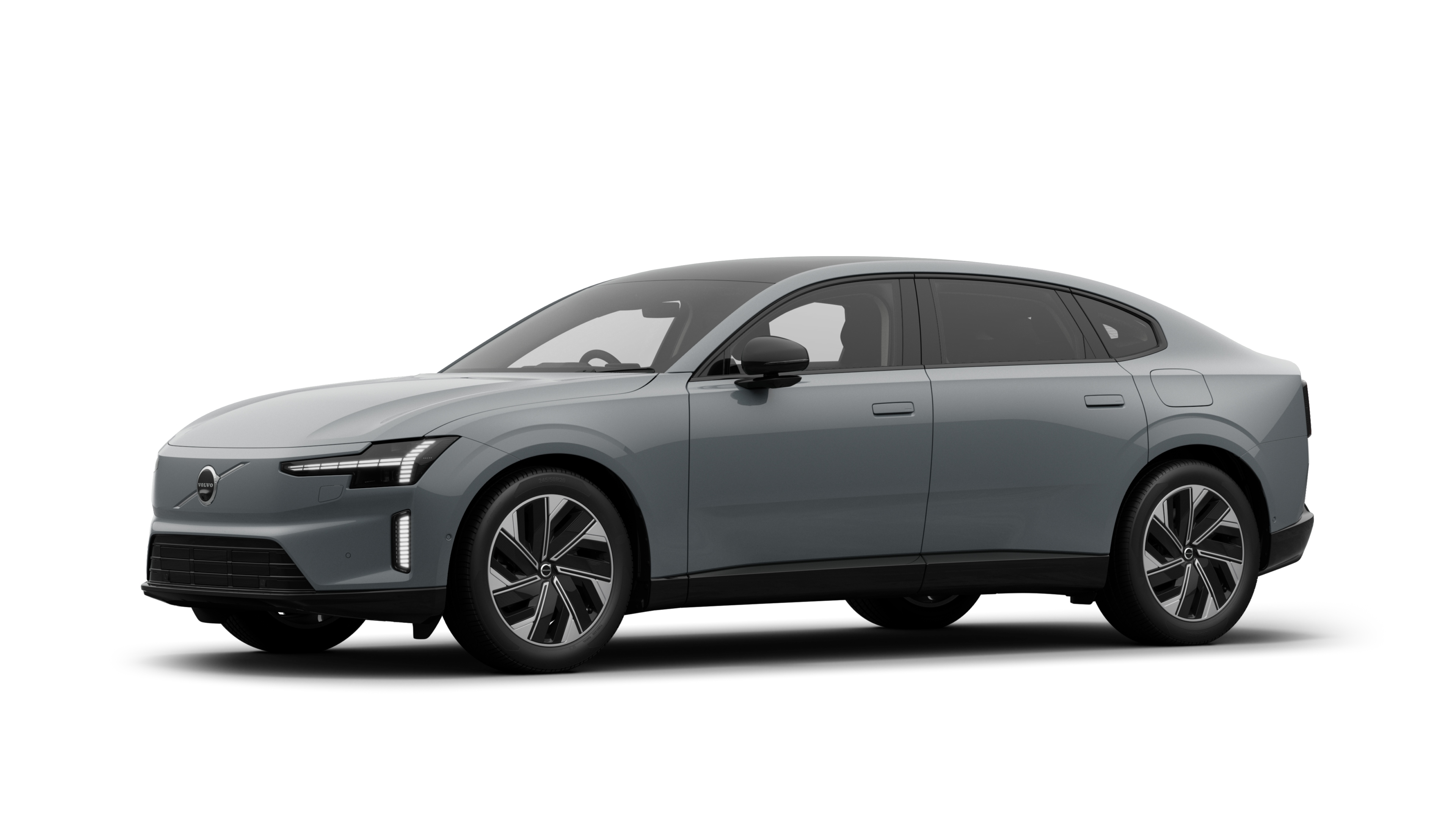 Volvo car exterior in three-quarter view, plain studio background.