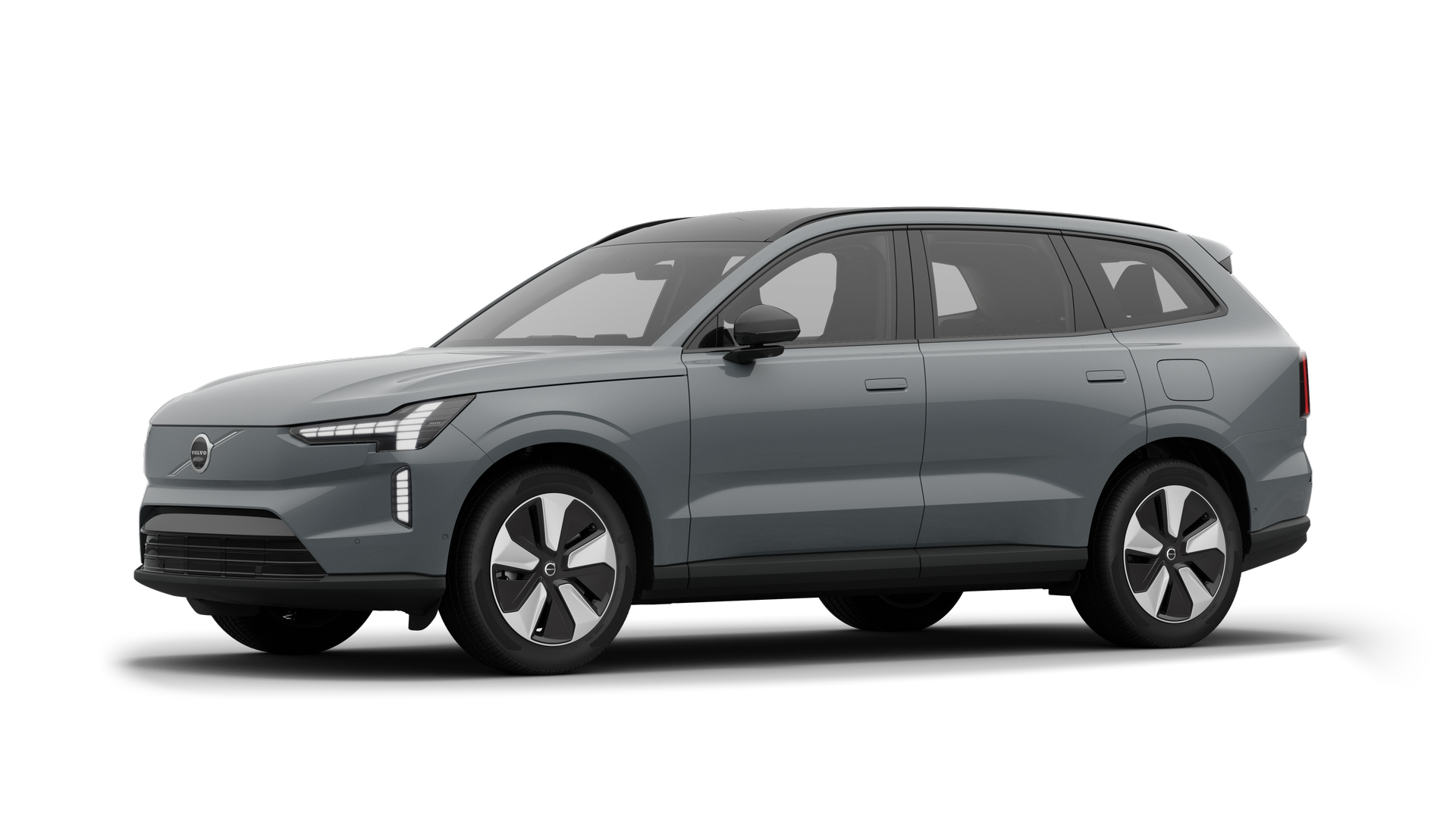 Exteriér vozidla Volvo v trojštvrtinovom pohľade, obyčajné štúdiové pozadie.