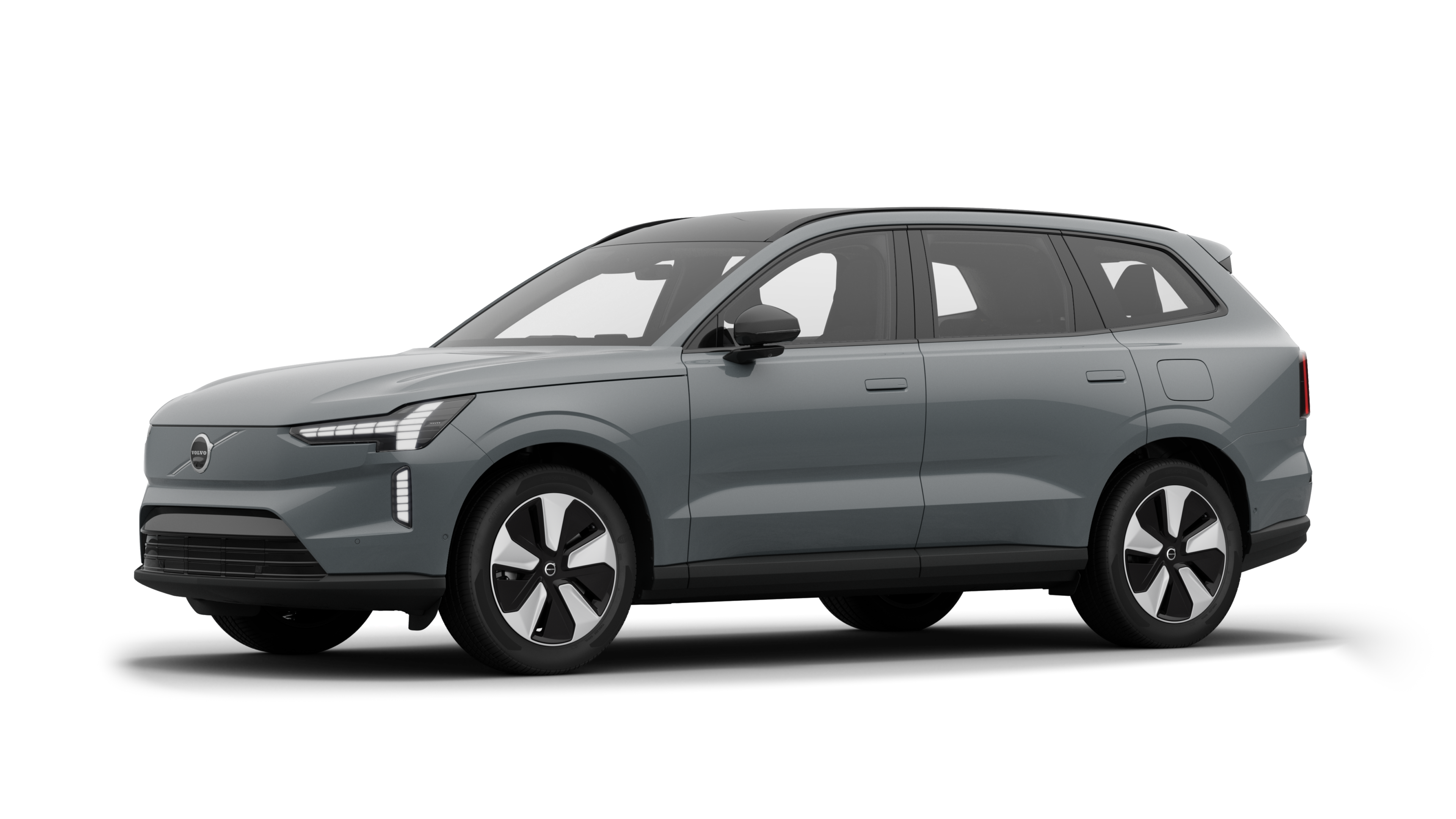 Exteriorul mașinii Volvo într-o vedere pe trei sferturi, fundal simplu de studio.