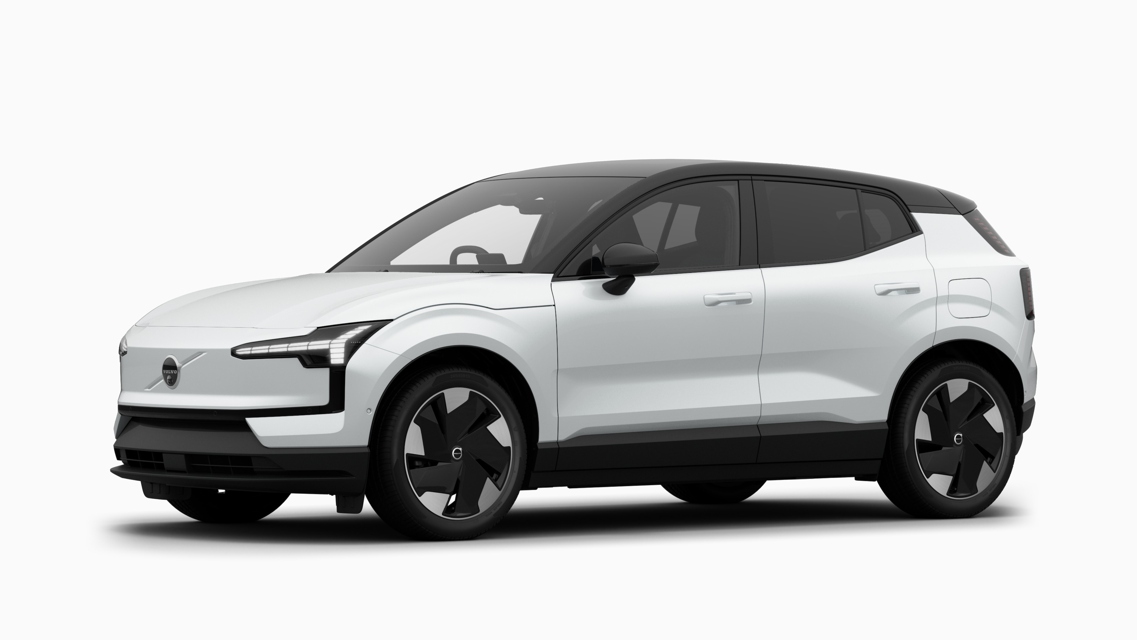 Volvo car exterior in three-quarter view, plain studio background.