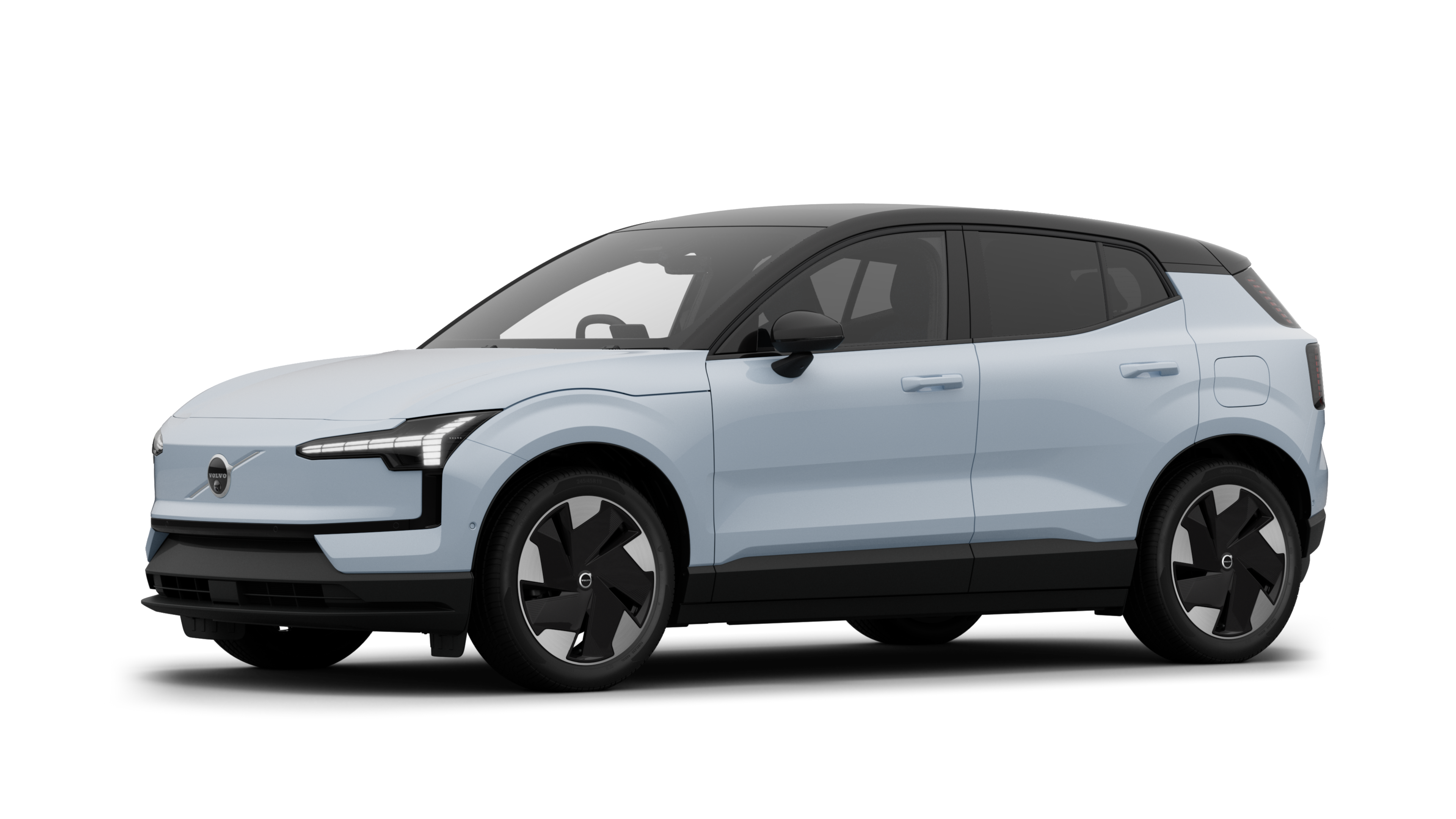 Volvo car exterior in three-quarter view, plain studio background.