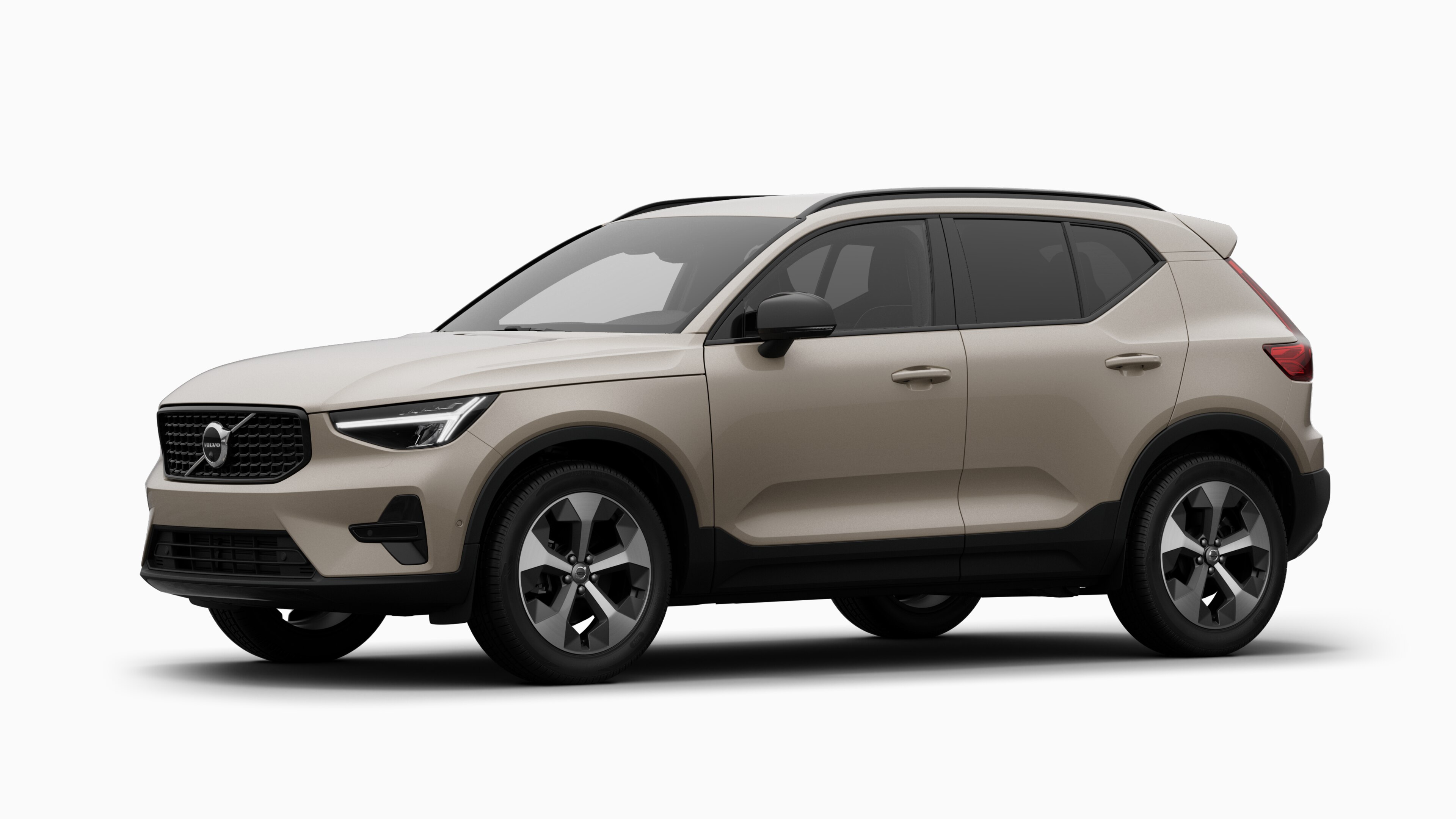 Το εξωτερικό ενός αυτοκινήτου Volvo σε προβολή τριών τετάρτων, σε απλό φόντο στούντιο.