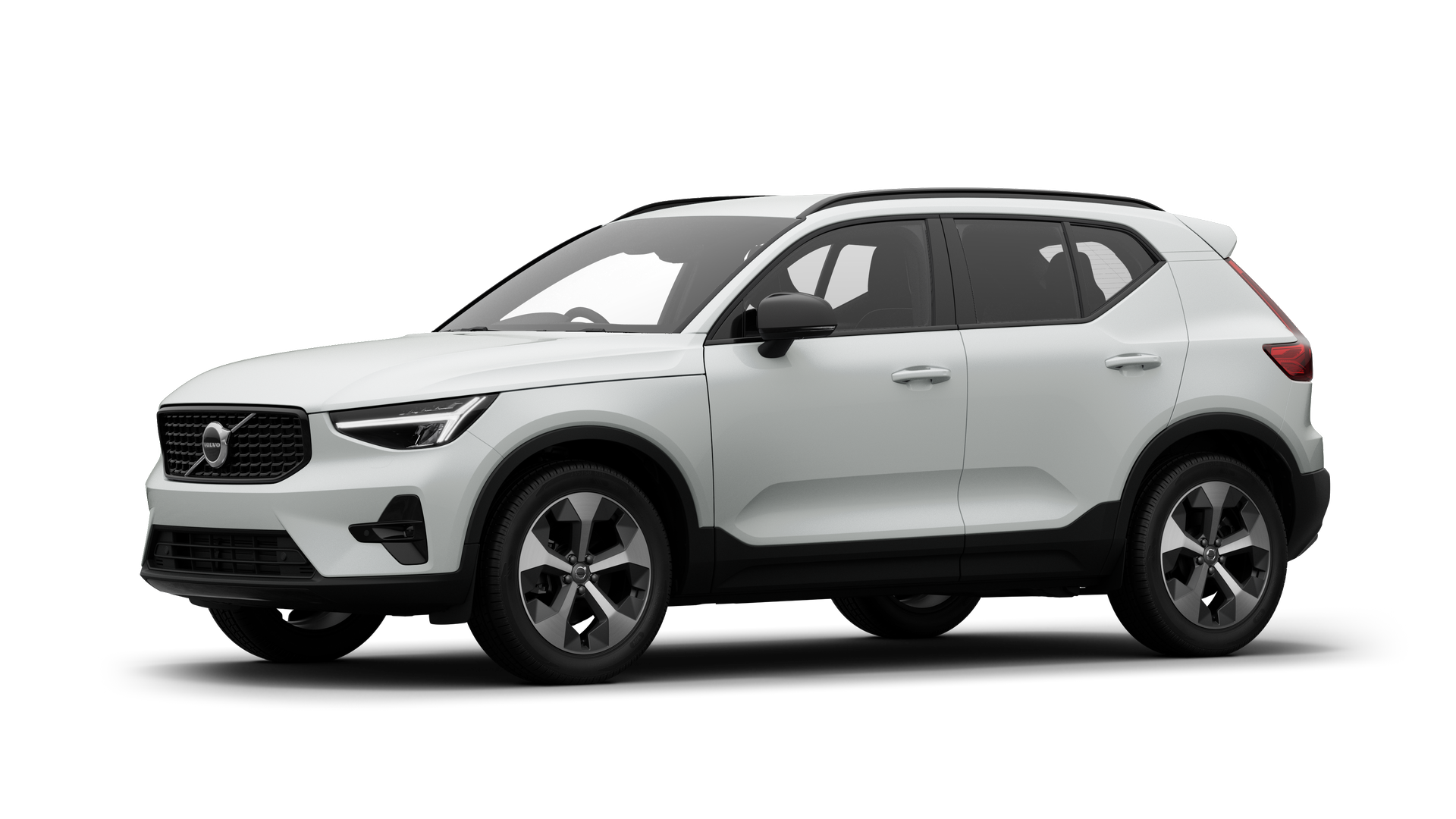 Volvo car exterior in three-quarter view, plain studio background.