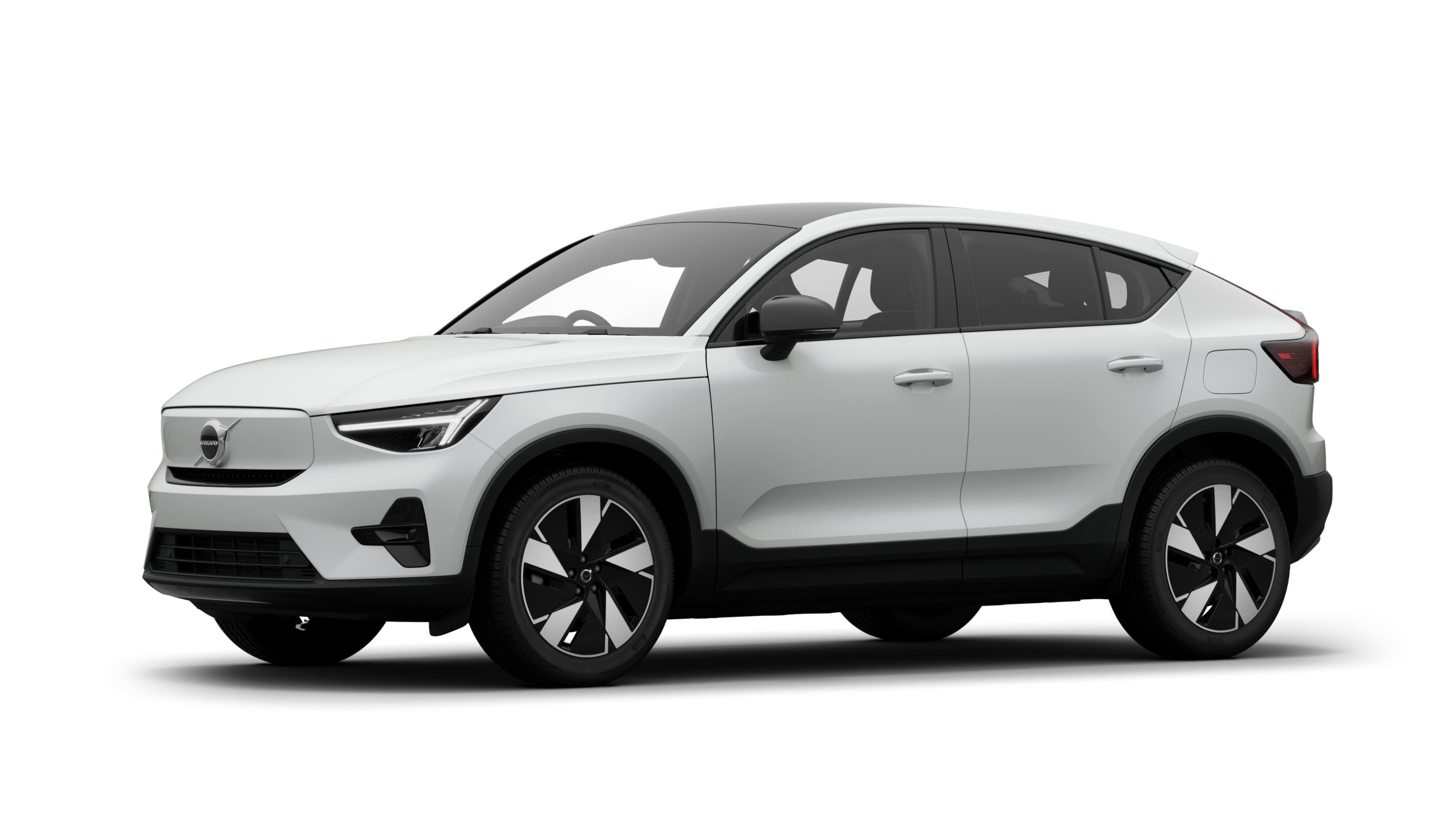 Volvo car exterior in three-quarter view, plain studio background.