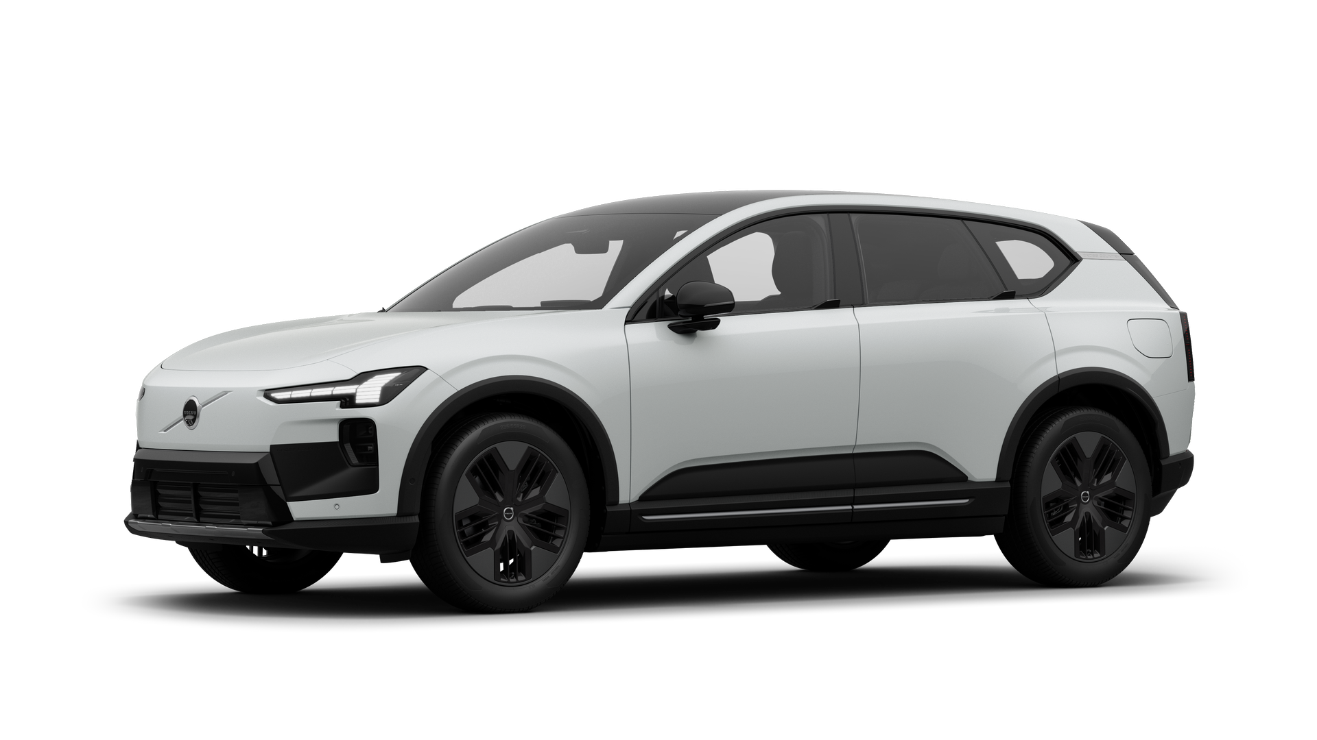 Extérieur d’une voiture Volvo vue de trois-quarts, fond uni d’un studio.